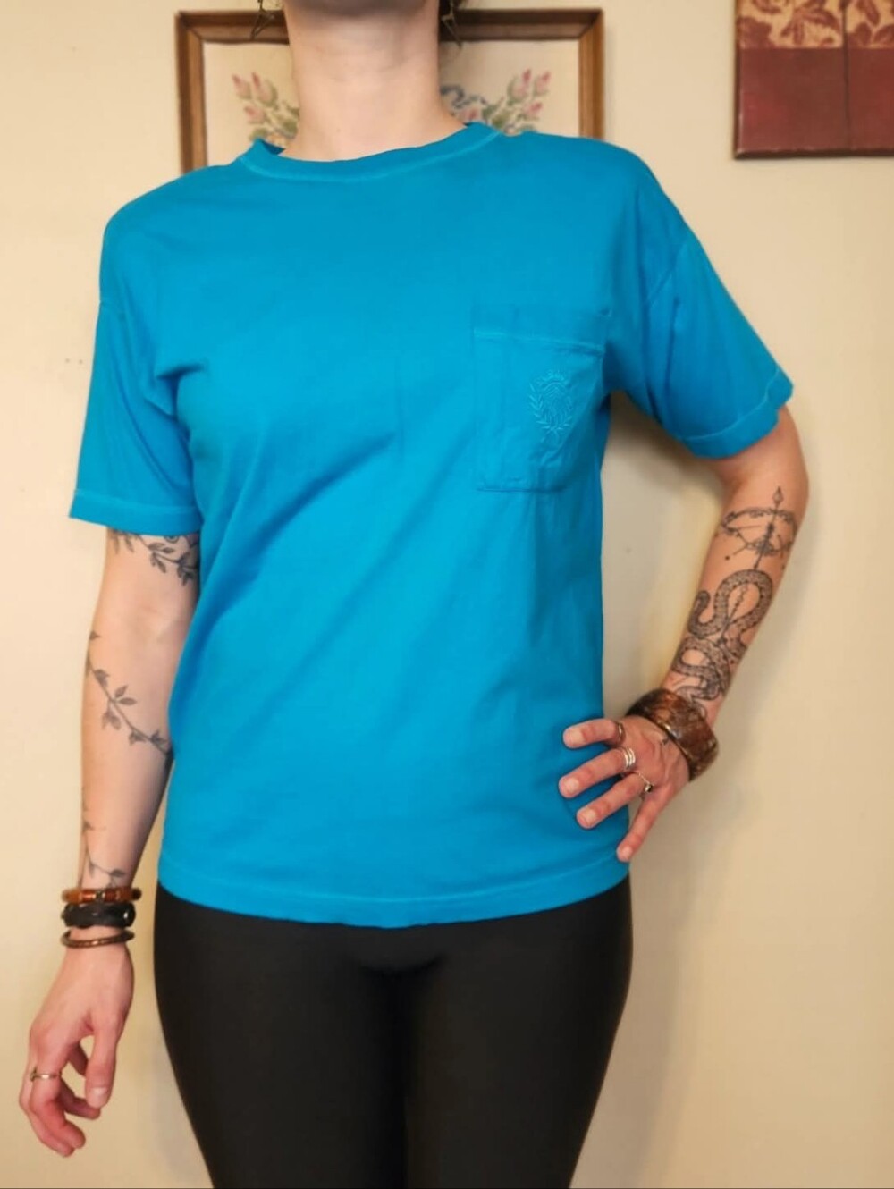 Vintage 1990s Jason Maxwell Turquoise Pocket T-Shirt